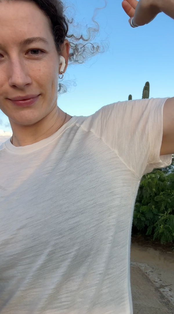 Women wearing merino wool tshirt