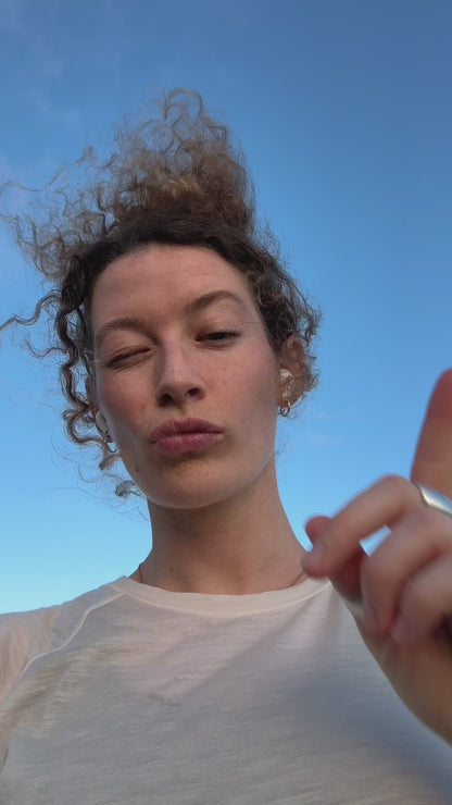 woman wearing merino wool t-shirt