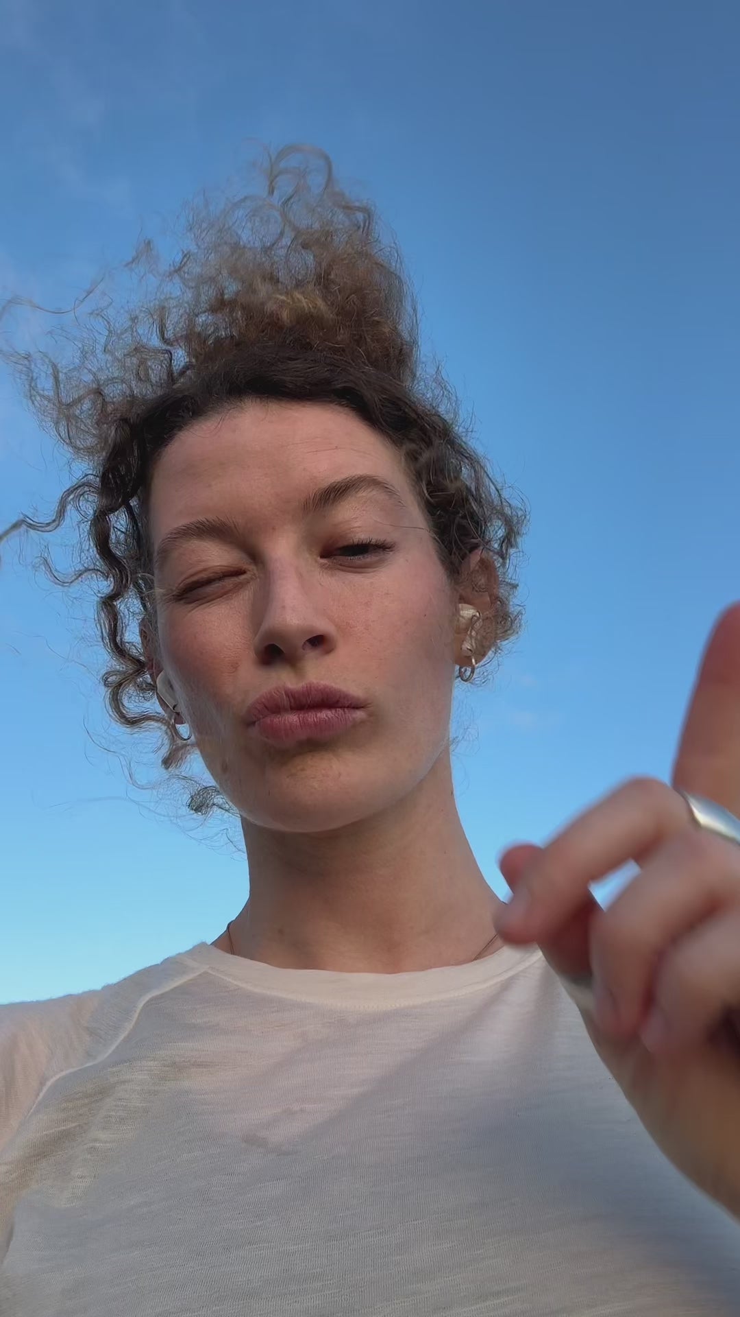 woman wearing merino wool t-shirt
